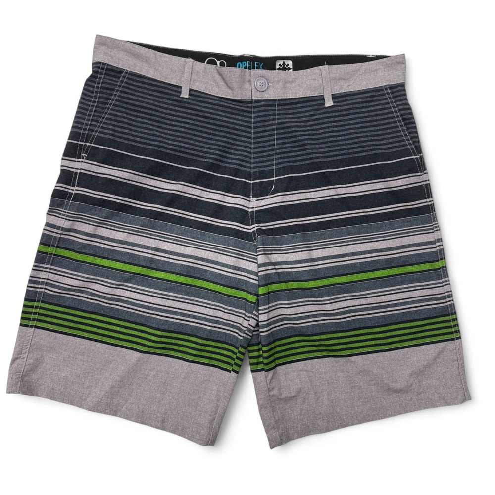 OP OPFLEX Mens 36 Striped Swim Trunks Shorts‎ 4 Way Stretch Charcoal Gray Board